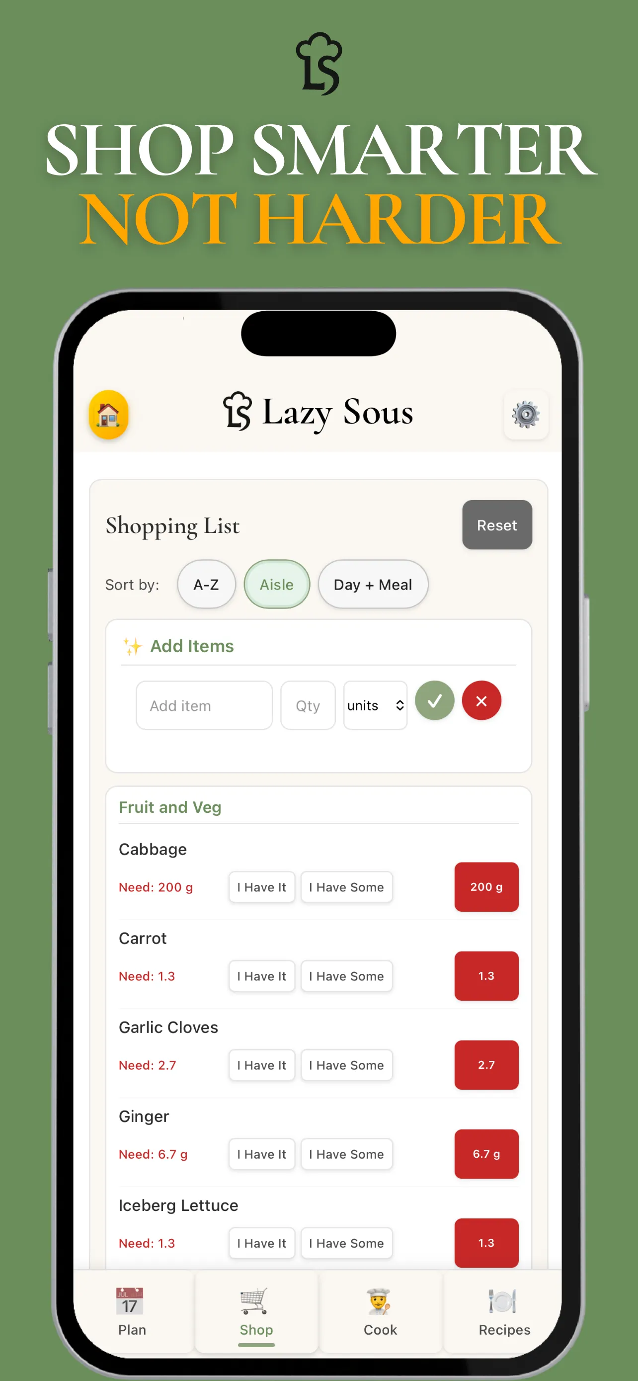 Lazy Sous weekly meal planner with seven day dinner schedule and one-tap planning